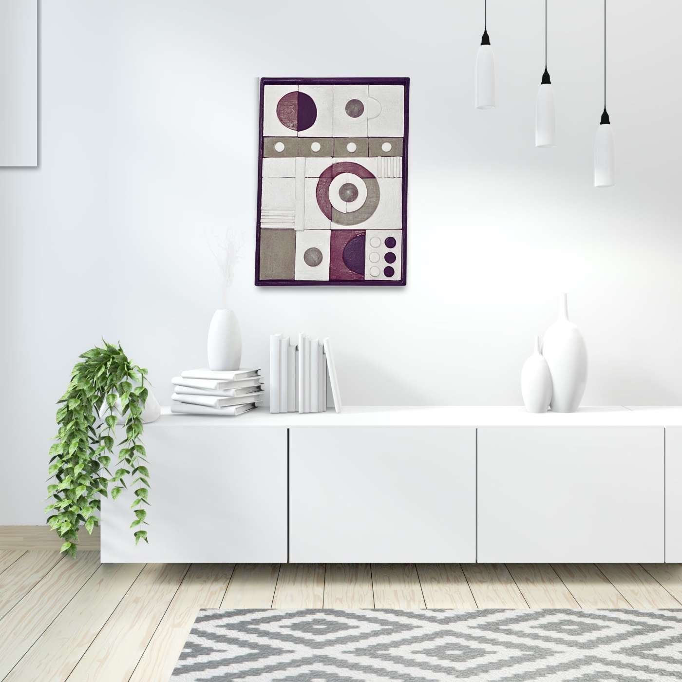 Quadro Geométrico Em Relevo Texturizado Cinza