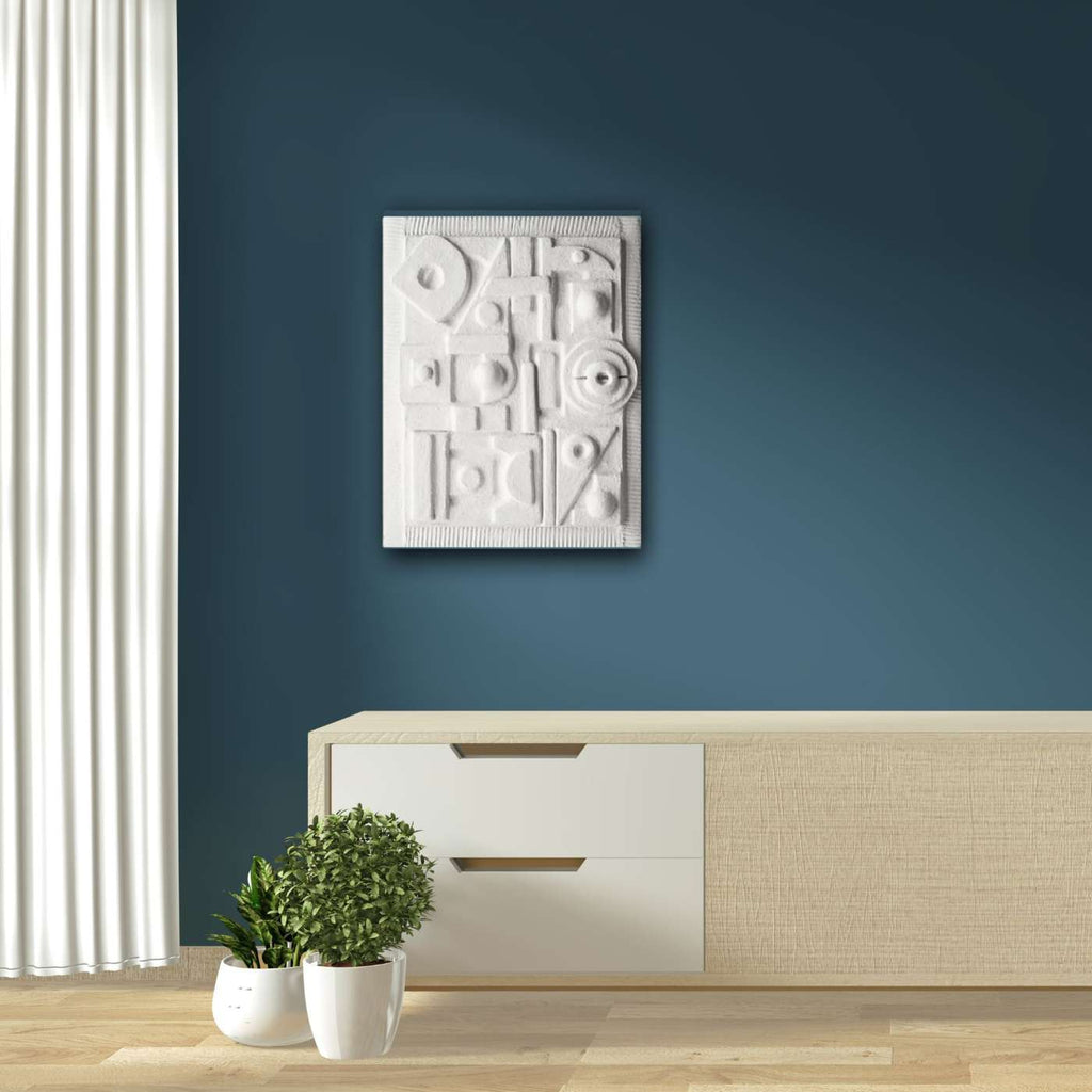 Quadro Geométrico Em Relevo Texturizado Branco