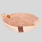 Cesto Decorativo De Cordão Bege Com Couro