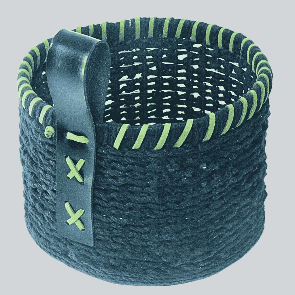 Cesto Organizador Preto Com Couro