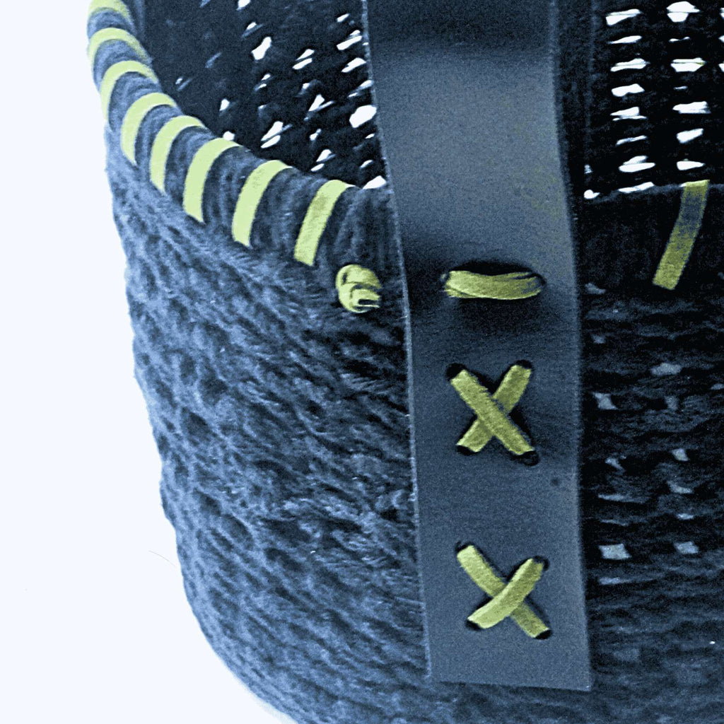 Cesto Organizador Preto Com Couro