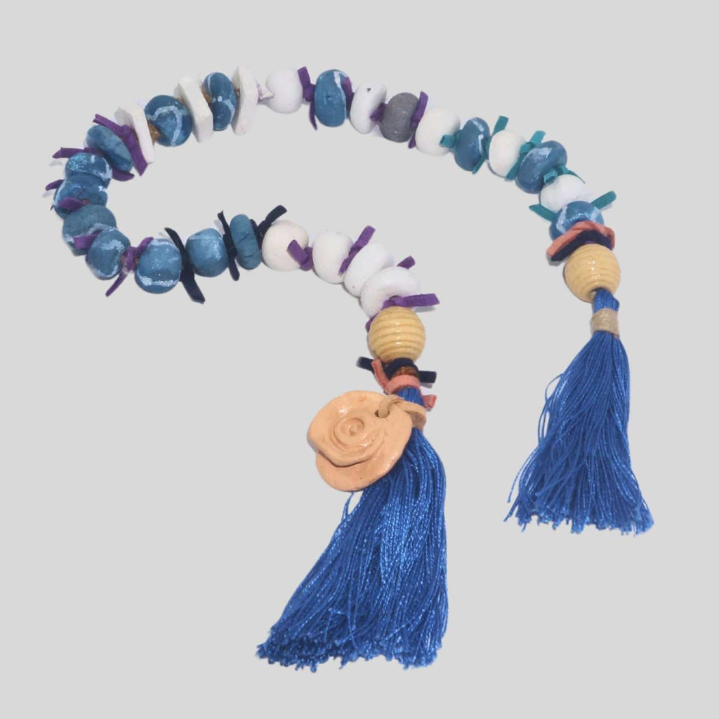 Colar De Mesa  Azul Com Couro