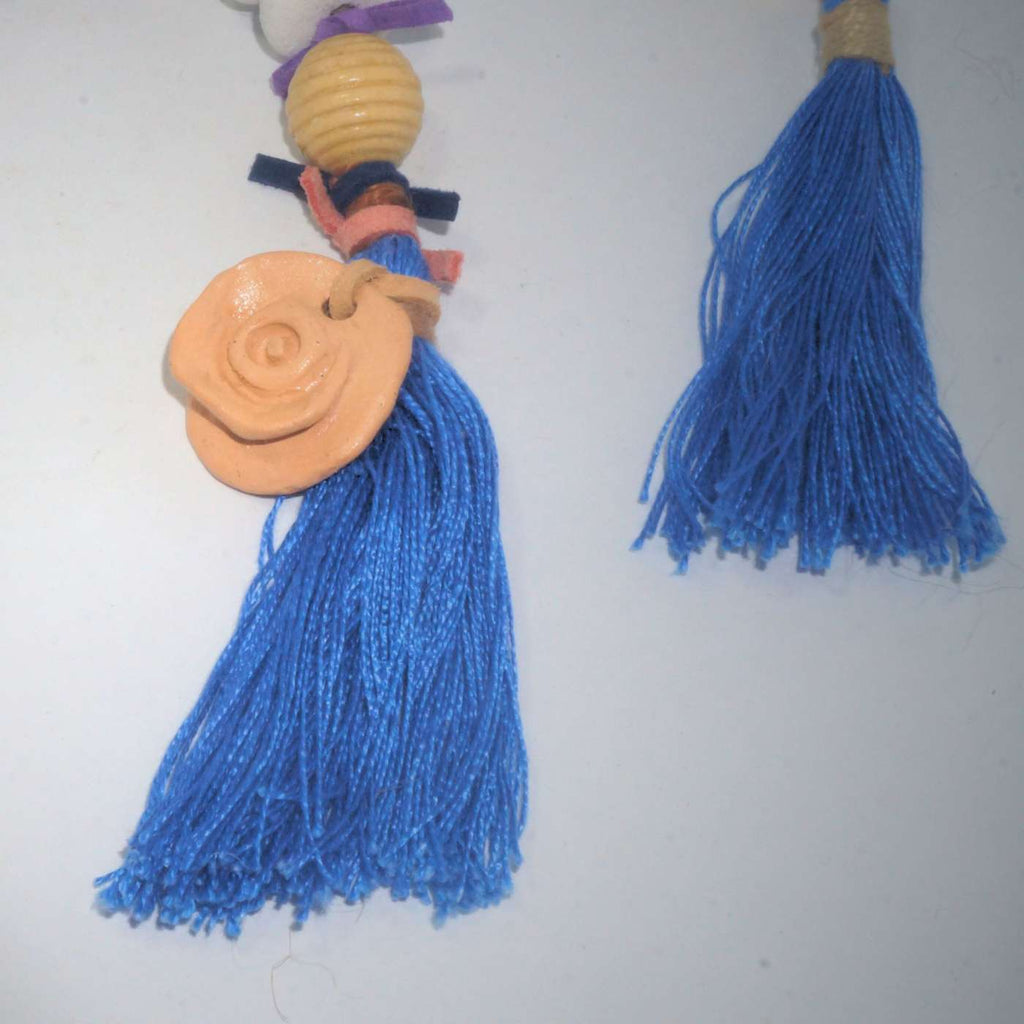 Colar De Mesa  Azul Com Couro