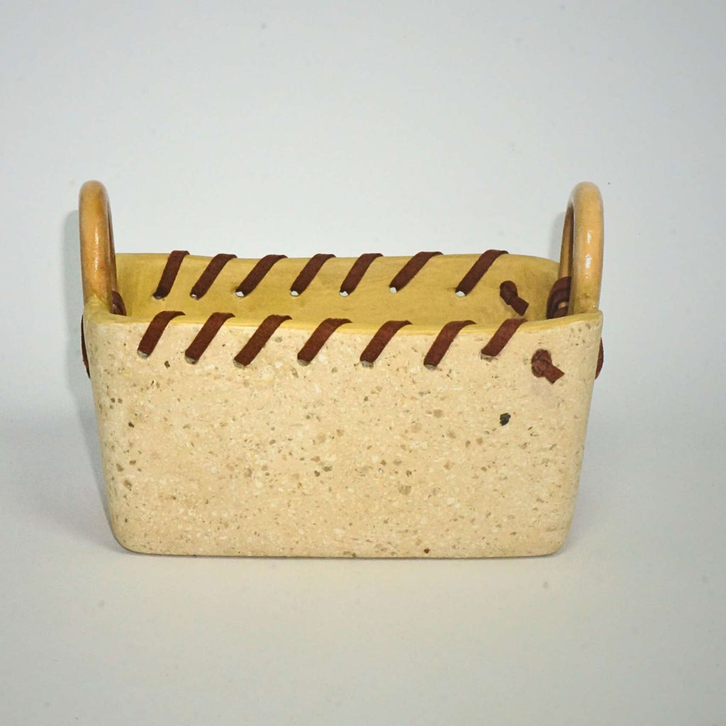 Cachepot Rústico Natural Ocre Com Couro