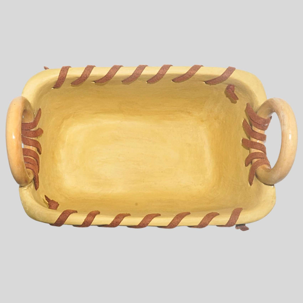 Cachepot Rústico Natural Ocre Com Couro