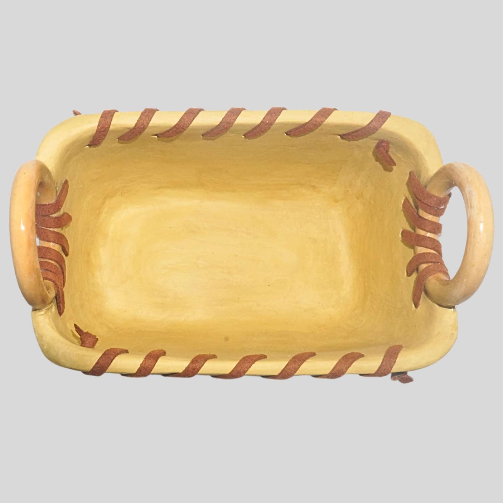 Cachepot Rústico Natural Ocre Com Couro