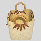 Cachepot Rústico Natural Ocre Com Couro