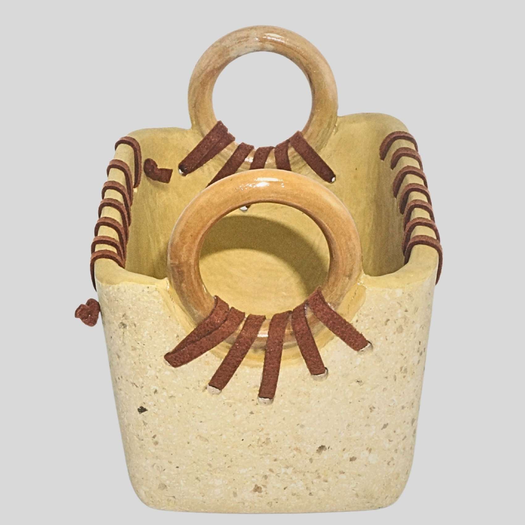 Cachepot Rústico Natural Ocre Com Couro