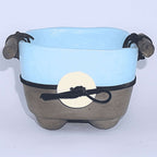 Cachepot Decorativo Rústico Azul Com Couro