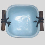 Cachepot Decorativo Rústico Azul Com Couro