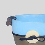 Cachepot Decorativo Rústico Azul Com Couro