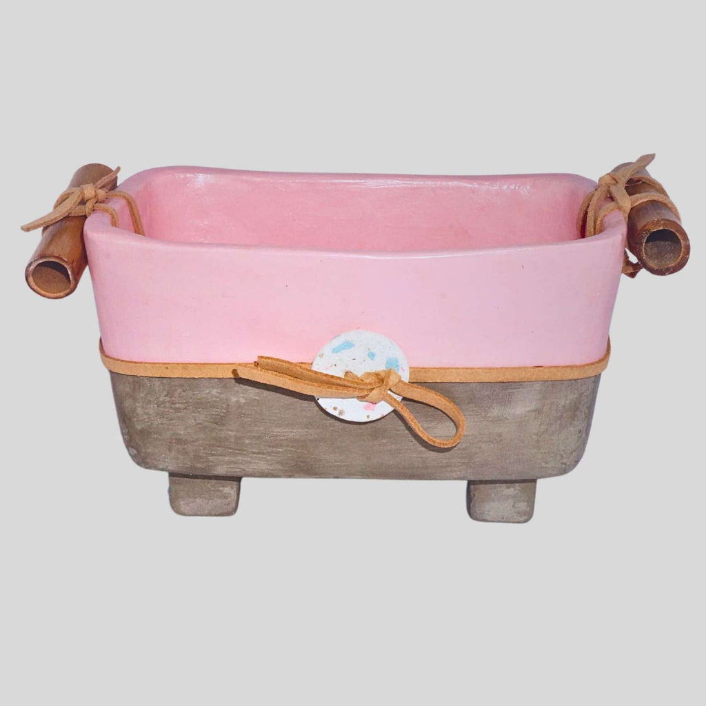 Cachepot Floreira Cinza E Rosa