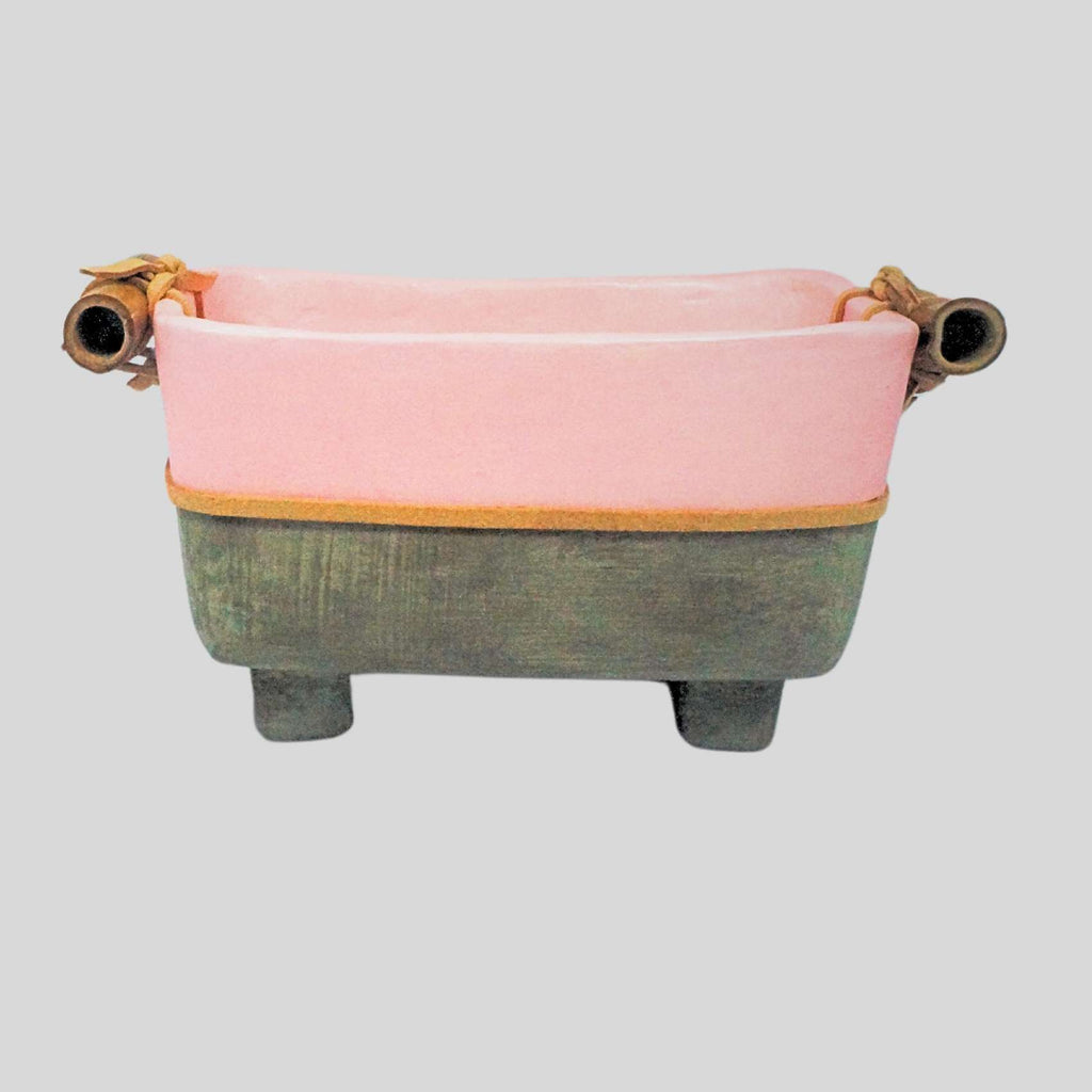 Cachepot Floreira Cinza E Rosa