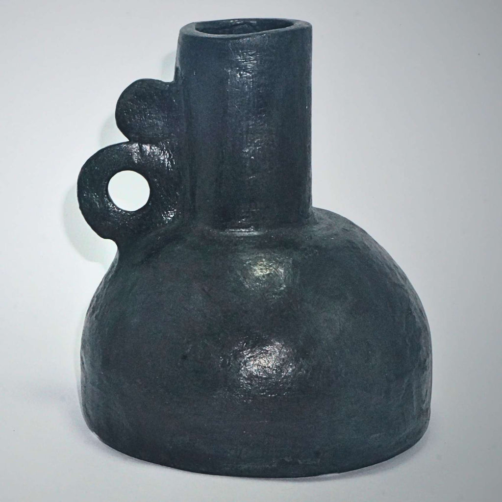 Vaso Decorativo Grafite Com Bojo E Alça Lateral