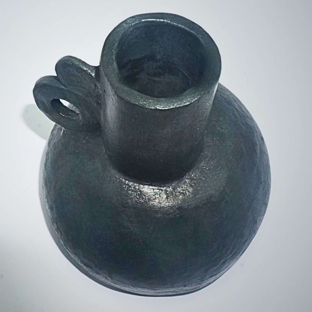 Vaso Decorativo Grafite Com Bojo E Alça Lateral