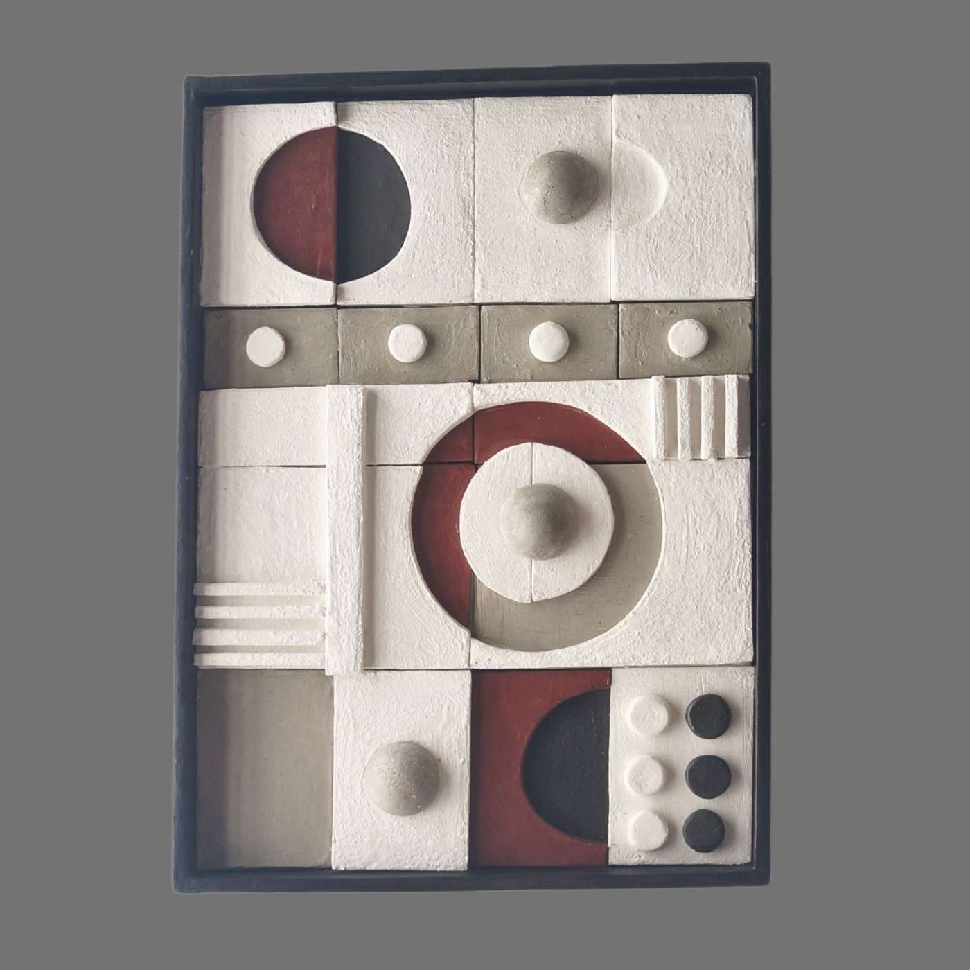 Quadro Geométrico Em Relevo Texturizado Cinza