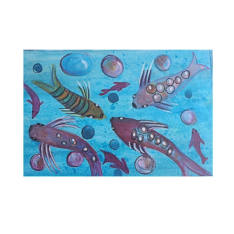 Quadro Decorativo Aquarela Aquário-Pintura Original Única