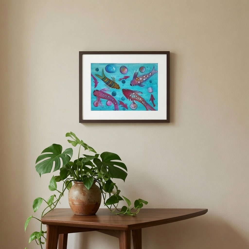 Quadro Decorativo Aquarela Aquário-Pintura Original Única