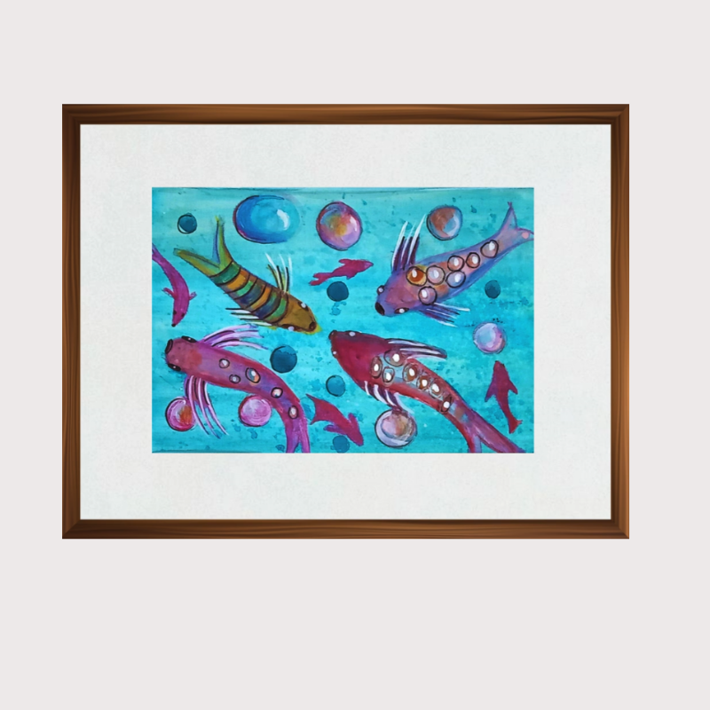 Quadro Decorativo Aquarela Aquário-Pintura Original Única