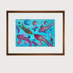Quadro Decorativo Aquarela Aquário-Pintura Original Única